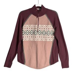 LL Bean Sz L Honeycomb Merino Wool-Blend Sweater 1/4‎ Zip Colorblock Fair Isle